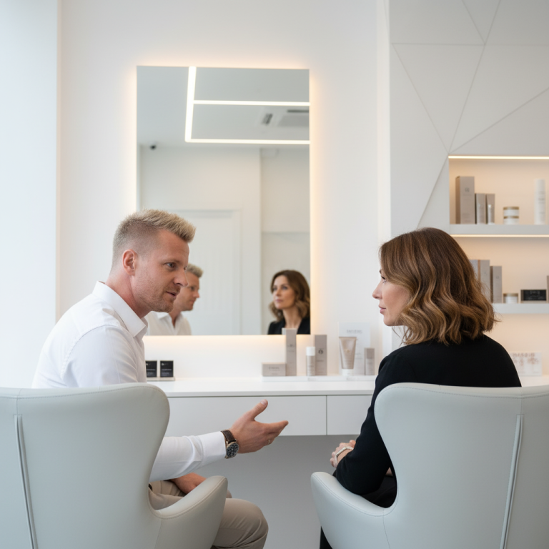 Beratung & Formfindung vor dem Microblading – Studio Fürth Beratung (Spiegel-Gespräch)